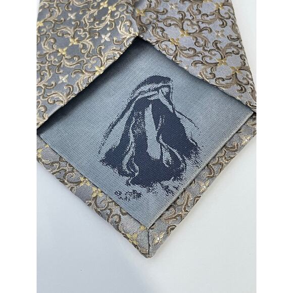 Lagatani Bendiction Silk Necktie Long Silver Gold Embossed Bridgerton Regency - Picture 4 of 6